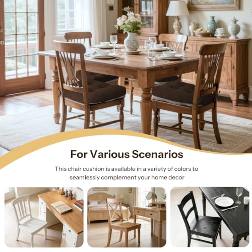 Anti Slip Kitchen Chair Cushions Set of 4 18"X16.5"X3" Brown | Elegant Breathable Textured Fabric, with Ties, Tufted, Thick Polyester Filling, for Dining Chairs, Folding Chairs, Office - color: Brown
