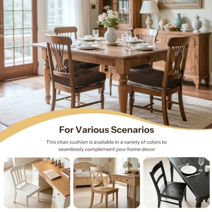 Anti Slip Kitchen Chair Cushions Set of 4 18"X16.5"X3" Brown | Elegant Breathable Textured Fabric, with Ties, Tufted, Thick Polyester Filling, for Dining Chairs, Folding Chairs, Office - color: Brown