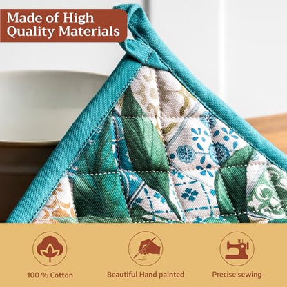Maison d' Hermine Pot Holders 100% Cotton Potholders (8" x 8", Pack of 1) | Heat Resistant Hot Pads with Loop BBQ Cooking Baking Farmhouse Kitchen Handling Hot Pans Spring Summer - Agrume - color: 010 - Agrume, size: 8" x 8" (Pot Holder Pack of 1)