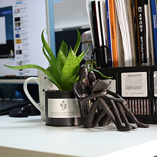 Ambipolar Romantic Reading Couple Bookshelf Decor, Cast Iron Bookend, Aesthetic Room Decor, Office Desk Decor, Home Decorative Bookend for Heavy Books, Satin Black