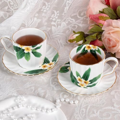 KAMMAK Tea Cups and Saucers Set of 2, Porcelain Coffee Cups, JBE012 | Stackable Espresso Mugs, Ceramic Demitasse for Coffee, Cappuccino, Latte, Americano, Tea - size: 8CZJBE012