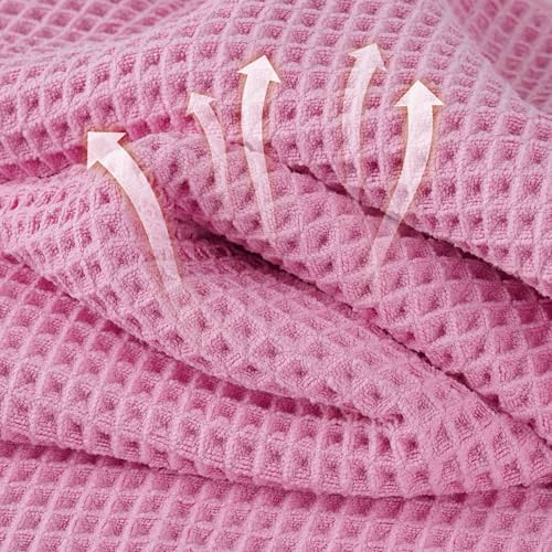 Microfiber Waffle Bath Towels, 4 Pieces, Soft, Absorbent, Fast Drying, Lint Free 430 GSM (27''x55''/68.58 cm x139.7 cm) - color: Pink