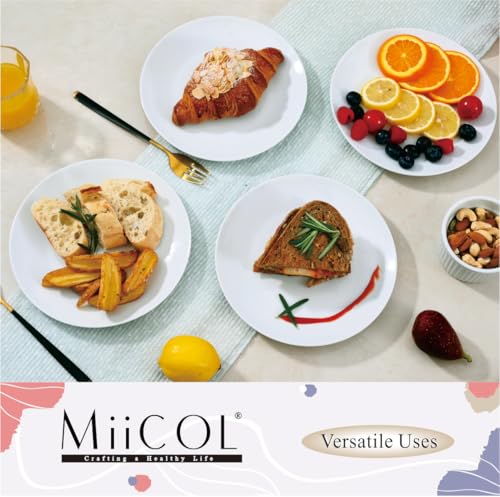 Miicol Ceramic Appetizer Plates Set of 6, White Dessert Plates 8 Inch, Small Dinner Plates, Modern Round Salad Plates, Porcelain Serving Dishes for Snack, Bread, Fruit, Microwave & Dishwasher Safe - color: White