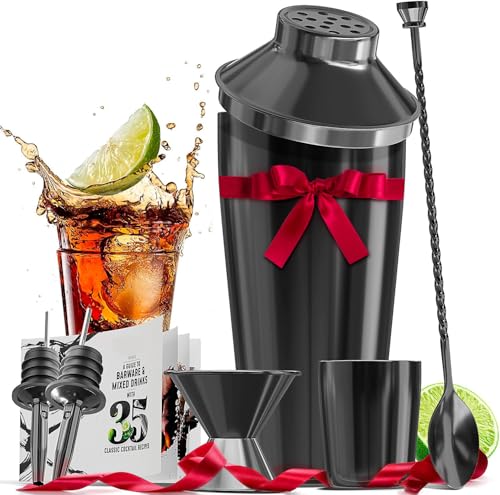 Bar Set Cocktail Shaker Set Bartender Kit, 8 Piece Black Cocktail Set, Mixology Bartender Kit, Steel Drink Shakers Cocktail Kit, Bar Accessories: 24oz Martini Shaker, Muddler, Cocktail Book and More - color: Black, size: 8 Piece