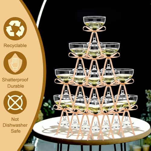 50 Sets Martini Glasses 5 oz Champagne Coupe Glasses 5 oz with Brown Bow | Plastic Champagne Tower Cups Cocktail Glasswares Bulk for A Tini Bit Older Wedding Bar Bachelorette Birthday Party Supplies - color: Brown