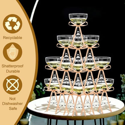 50 Sets Martini Glasses 5 oz Champagne Coupe Glasses 5 oz with Brown Bow | Plastic Champagne Tower Cups Cocktail Glasswares Bulk for A Tini Bit Older Wedding Bar Bachelorette Birthday Party Supplies - color: Brown