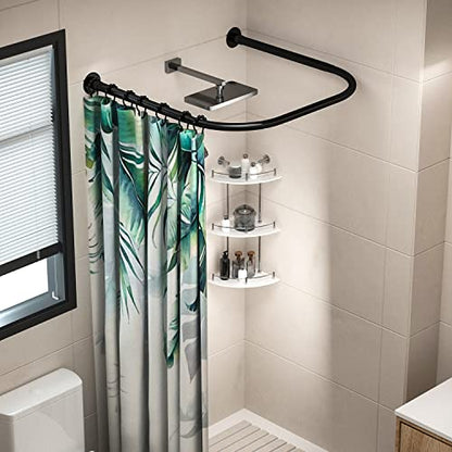 U Shower Curtain Rod Adjustable Stainless Steel U Shaped Rack Drill Free Install for Bathroom, Bathtub, Clothing Store (Black U Shaped, Length on both sides:31.5"-47",Middle width:34.7"-43") - color: Black U, Length on both sides:31.5"-47",Middle width:34