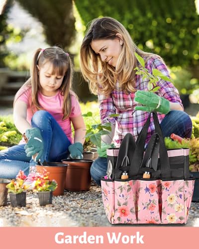5 Piece Pink Gardening Tool Set for Women | Floral Garden Bag, Garden Tool Kit, Gifts for Wife - style: 5-Piece Pink With Bag