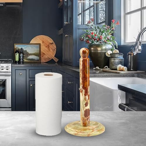 Handmade Green Onyx Paper Towel Holder – Unique Natural Stone Stand for Kitchen or Bathroom – Translucent Green Marble with Ivory Veining – Luxury Housewarming Gift - color: Green Calcite