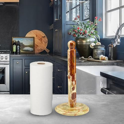 Handmade Green Onyx Paper Towel Holder – Unique Natural Stone Stand for Kitchen or Bathroom – Translucent Green Marble with Ivory Veining – Luxury Housewarming Gift - color: Green Calcite