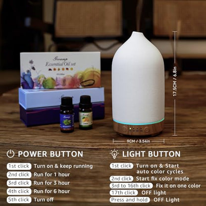 200ML Ceramic Essential Oil Diffuser for Home, Stone Diffuser | Ultrasonic Aromatherapy Diffuser & Air Humidifier for Bedroom, Office, Yoga, 7 LED Lights, Auto Shut-Off, 3 Timers,Wood Grain - color: Wood