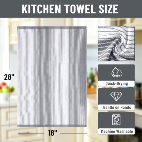 Homaxy Premium 100% Cotton Kitchen Towels 18"x28", 6 Pack, Grey | Large Kitchen Hand Towels, Soft and Absorbent Tea Towel, Dish Towels with Hanging Loops - color: Grey, size: 18 x 28 - 6 Pack