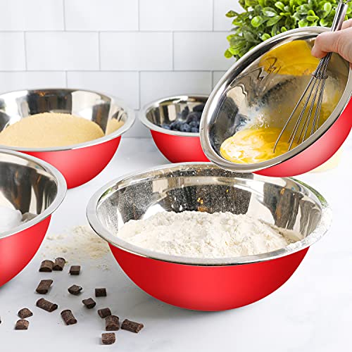 Stainless Steel Mixing Bowls Set, 5-Piece Meal Prep & Food Storage | .75, 1.5, 3, 4 & 5 Quart Metal Mixing Bowls Set for Prep, Serving, Baking & Food Storage, Ecofriendly, Dishwasher Safe, Red - color: Red