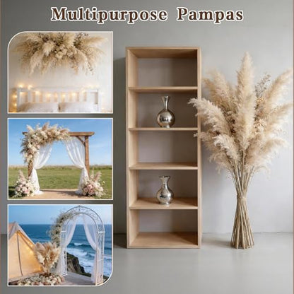 12 Stems 46" Tall Pampas Grass Decor Extra Fluffy Natural Dried Flowers | for Floor Vase Large Dried Pampas Grass, for Home Living Room, Boho Wedding Decor, Modern Farmhouse Floral Arrangements