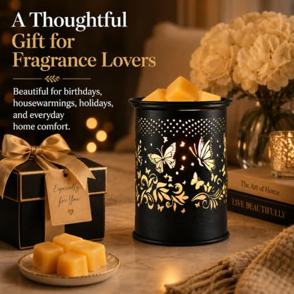 Butterfly Wax Warmer Metal Wax melt Warmer Electirc Candle Wax Burner | Electric Wax Melts Wax Cubes Black Candle Lamp for Home Office Decor,Wax Burner as Gifts for Mom Grandma Women Girls - style: Butterflies and Flowers