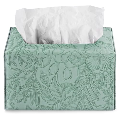 Hand Towels Box Cover,PU Leather Tissue Box Cover Holder Compatible with Kleenex Disposable Paper Hand Towels Suitable for Dining,Kitchen,Bathroom(1-Carved Dark Green) - color: 1-carved Dark Green2