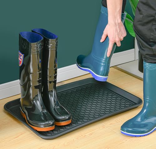 Boot Tray for Entryway,Hard Plastic Boot Mat,Shoe Tray,Shoe Mat for Indoor and Outdoor Use (Black dot (Hard Plastic) 2Pcs, 29.5X14.9 inch) - color: Black Dot (Hard Plastic) 2pcs, size: 29" x 14" x 1.2"