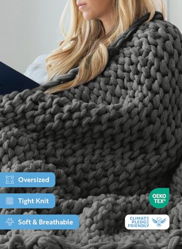 Linen Market Beddings Oversized Chunky Knit Throw Blanket Acrylic Hypoallergenic - 47'' x 59'' Cozy Home Accent for Snuggling, Lounging, and Stylish Décor (Gray)