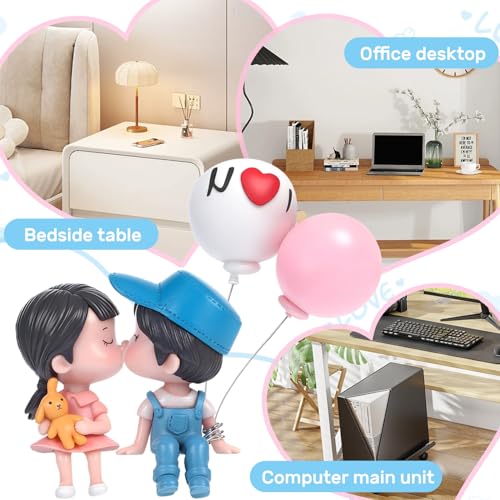 Lovely Couple Kiss Car Dashboard Decorations, Cute Cartoon Couple Figurine with Balloon, Resin Car Ornament Interior Accessories for New Car Gift Boys Girls