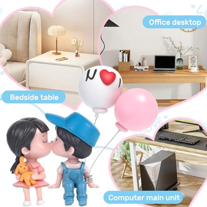 Lovely Couple Kiss Car Dashboard Decorations, Cute Cartoon Couple Figurine with Balloon, Resin Car Ornament Interior Accessories for New Car Gift Boys Girls