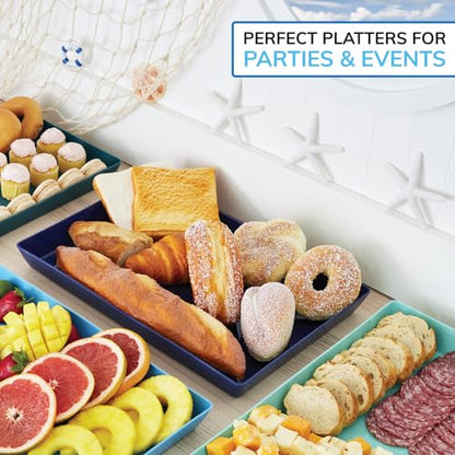 US Acrylic Coastal Plastic Serving Trays (Set of 4) 15” x 10” | Large Unbreakable Reusable Rectangular Party Platters | Serve Appetizers, Fruit, Veggies, & Desserts | BPA-Free & Made in USA - color: Coastal, size: 15" x 10"