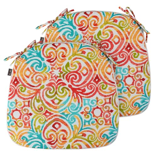 Indoor/Outdoor Chair Cushions Set of 2, 17x16x2Inch-Corinthian Dapple | Round Corner Patio Chair Pads with Ties, Water-Resistant, Patio Seat Cushions for Home Garden Furniture Decoration - color: Corinthian Dapple, size: Set of 2