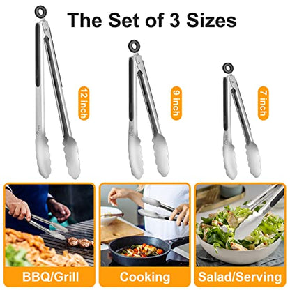 Hotec Silicone Spatula Turner and Stainless Steel Tongs for Cooking