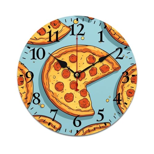 Wooden Wall Clock - Pepperoni Cheese Pizza Round Room Decorative 16 Inch Dining Room Decor Rustic Farmhouse Battery Operated Italian Food Wall Clock - color: Pattern-7, size: 16 Inch