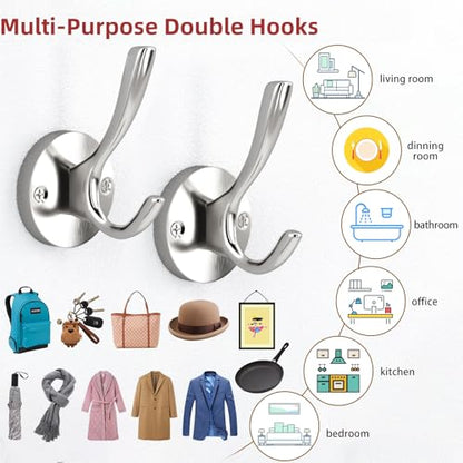 Towel Hooks for Bathrooms Silver Wall Hooks 2 Pack Brushed Nickel Coat Hooks Heavy Duty Towel Wall Hooks for Coats Robes Hats Bath Entryway Cubicle Kitchen Screw in Brushed Nickel Towel Hooks - color: Silver