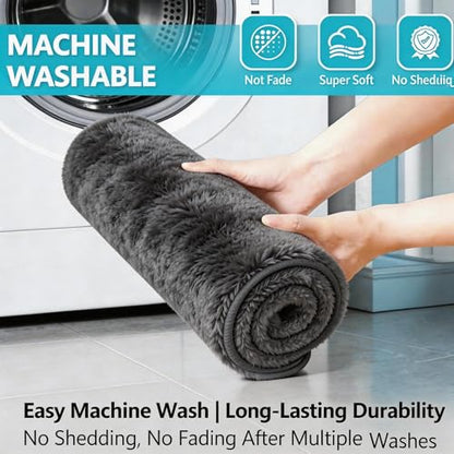 Shaggy Bathroom Rugs Set Plush Velvet Bath Rugs Non-Slip Bath Mat Set 3 Piece,Washable Mats,Absorbent Shaggy Rugs Super Soft U-Shaped Toilet Rug,Bahroom Carpets for Bathroom,Tub,Shower(Grey - color: Grey