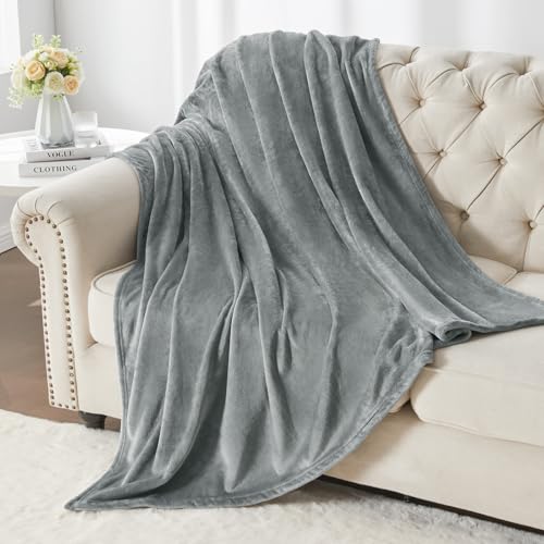 Elegant Throw Blanket for Couch & Sofa, All-Season Lightweight Fleece Blanket, Luxury Soft Cozy Fuzzy Throw for Her Him, Grey, 50 x 56 Inches
