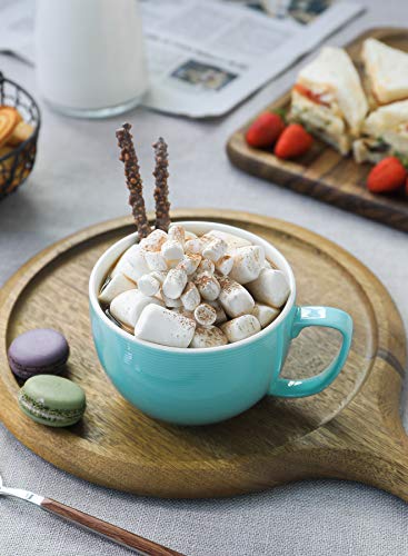 Teocera 24 oz Soup Bowls with Handles, Porcelain Large Coffee Mug Set, Jumbo Mugs, Soup Bowls Mugs set of 4 for Coffee, Oatmeal, Stew - Striped Design, Turquoise - color: Turquoise