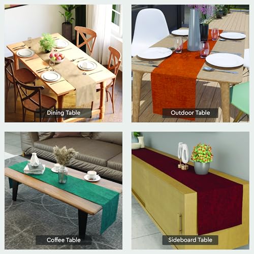 Encasa XO Table Runner 4 to 6 Seater, Soft Chenille 13"x72" | Moss green, Woven Rib Texture | Machine Washable | Colorfast & Shrink Resistant | Durable Polyester Yarns - color: Moss Green, size: 13x72 in