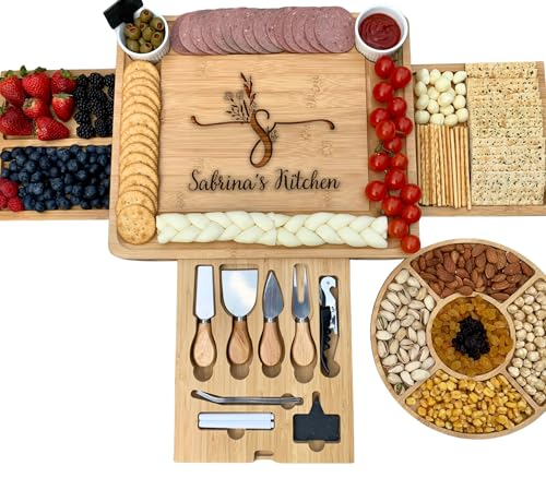 Thanksgiving Gift Custom Charcuterie Board – Bamboo Cheese Tray with Utensils – Personalized Wedding, Birthday & Housewarming Board - color: Design #33