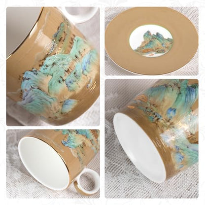 KAMMAK Tea Cups and Saucers Set of 2, Porcelain Coffee Cups, JBE008 | Stackable Espresso Mugs, Ceramic Demitasse for Coffee, Cappuccino, Latte, Americano, Tea - size: 8CZJBE008