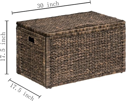 Water Hyacinth Wicker Storage Trunk, Brown Wash, 30x17.5x17.5 | Safety Hinge, Heavy-duty, Metal Frame - color: Brown Wash, size: 30" x 17.5"