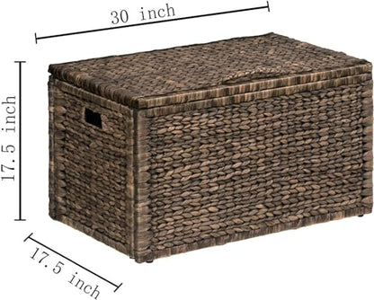 Water Hyacinth Wicker Storage Trunk, Brown Wash, 30x17.5x17.5 | Safety Hinge, Heavy-duty, Metal Frame - color: Brown Wash, size: 30" x 17.5"