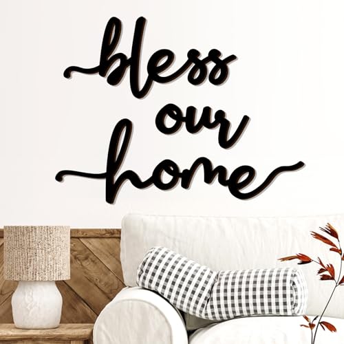 Blessed This House Wooden Sign Wall Decor Words Bless Home Family Wall Art | Wood Bible Quotes Wall Plaque, Peel And Stick Wall Sayings For Home, Bless Ou Home Sign Black Letters, Farmhouse Decorations - color: Bless home