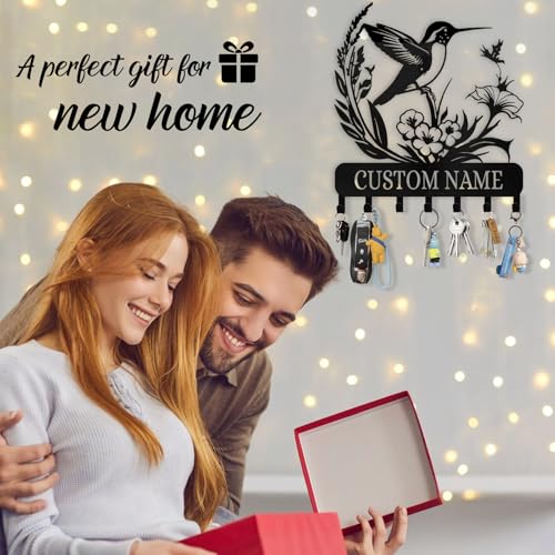 Personalized Metal Key Holder for Wall | Key Holder Wall Mount | Custom Name Bird Design Key Rack Hanger with Hooks | Key Rack Coat Rack | Key Hanger Wall Hanging for Kitchen Bedroom Office - color: 02 Bird