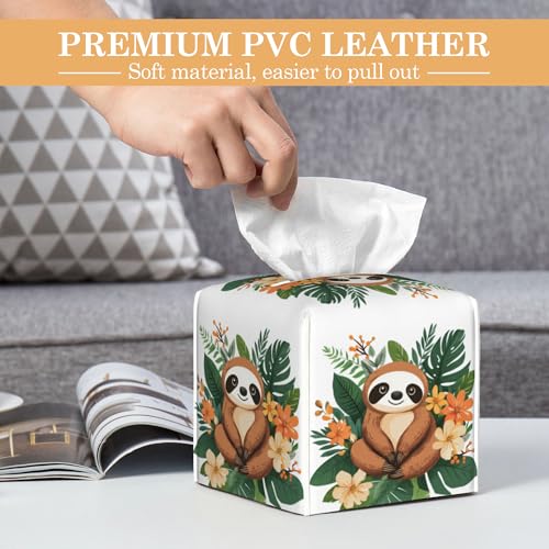 Cute Baby Sloth Tissue Box Cover, Tissue Box Holder Waterproof Leather Facial Paper Organizer Dispenser for Bathroom Home Car Nightstand Vanity - color: Cute Baby Sloth