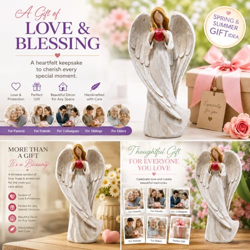 Hodao 8.75inch Resin Praying Angel Sculpture Figurine for Gifts Home Decoration Praying commemorating Angel Statue, exquisitely Carved and Hand-Painted Characters (with Hear) - style: with heart