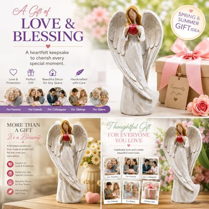 Hodao 8.75inch Resin Praying Angel Sculpture Figurine for Gifts Home Decoration Praying commemorating Angel Statue, exquisitely Carved and Hand-Painted Characters (with Hear) - style: with heart