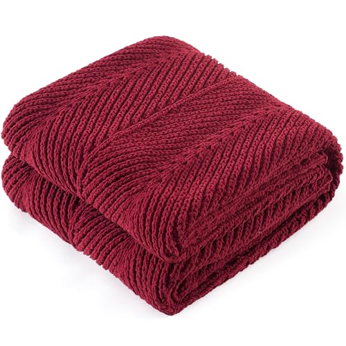 Chunky Chenille Knit Throw Blanket for Couch 50"x60" | Soft Fuzzy knitted Luxurious Decorative Thermal Warm Farmhouse for Bed Sofa Chair Gift Red - color: 7-red Herringbone, size: 50"x60"