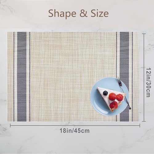 DACHUI Placemats Set of 8, Heat Resistant, Washable Woven Vinyl Place Mats - color: Blue Stripes, size: 8PCS
