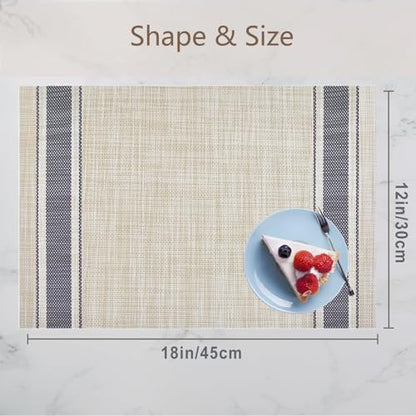 DACHUI Placemats Set of 8, Heat Resistant, Washable Woven Vinyl Place Mats - color: Blue Stripes, size: 8PCS