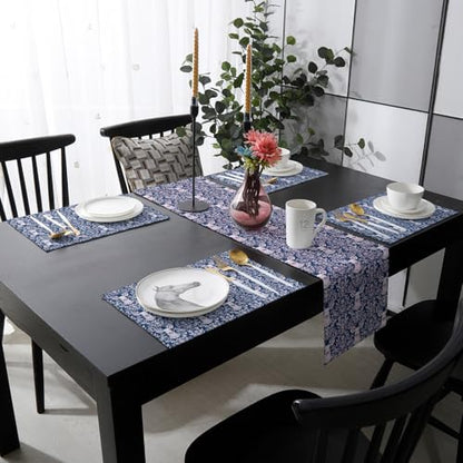 Table Runner and Placemats Set of 6 Branches Leaves Decorative Dining Table Runner with Matching Placemats Deer Head Table Decor for Kitchen Dining Room and Everyday Use 13x70in - size: 13"x70"+6pcs