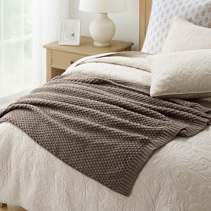 EVERGRACEHOME Chunky Chenille Knit Throw Blanket, 60 x 80, Mocha Brown | Sculpted Moss Stitch, Chic Modern Farmhouse, All-Season Warmth, OEKO-TEX® Certified, Elegant Blanket for Couch, Bed, Sofa - color: Mocha Brown, size: 60" X 80"