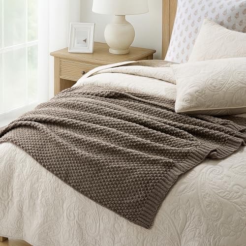 EVERGRACEHOME Chunky Chenille Knit Throw Blanket, 50 x 60, Mocha Brown | Sculpted Moss Stitch, Chic Modern Farmhouse, All-Season Warmth, OEKO-TEX® Certified, Elegant Blanket for Couch, Bed, Sofa - color: Mocha Brown, size: 50" X 60"