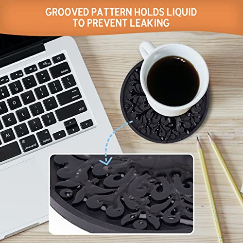 8 Pcs Boho Coasters for Drinks, Silicone Coasters with Holder, Boho Style Grooved Pattern, Tabletop Protection Coaster for Outdoor, Indoor, Coffee Table, Kitchen, Office, Bar, Heat Resistant | Boho Style Grooved Pattern, Tabletop Protection Coaster for Ou