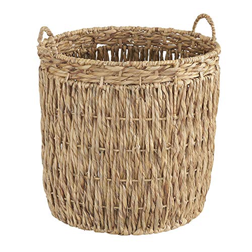 Household Essentials Tall Wicker Floor Basket, Woven Decorative Basket with Handles, Handmade, Great for Laundry and Storage, Natural - color: Natural Water Hyacinth